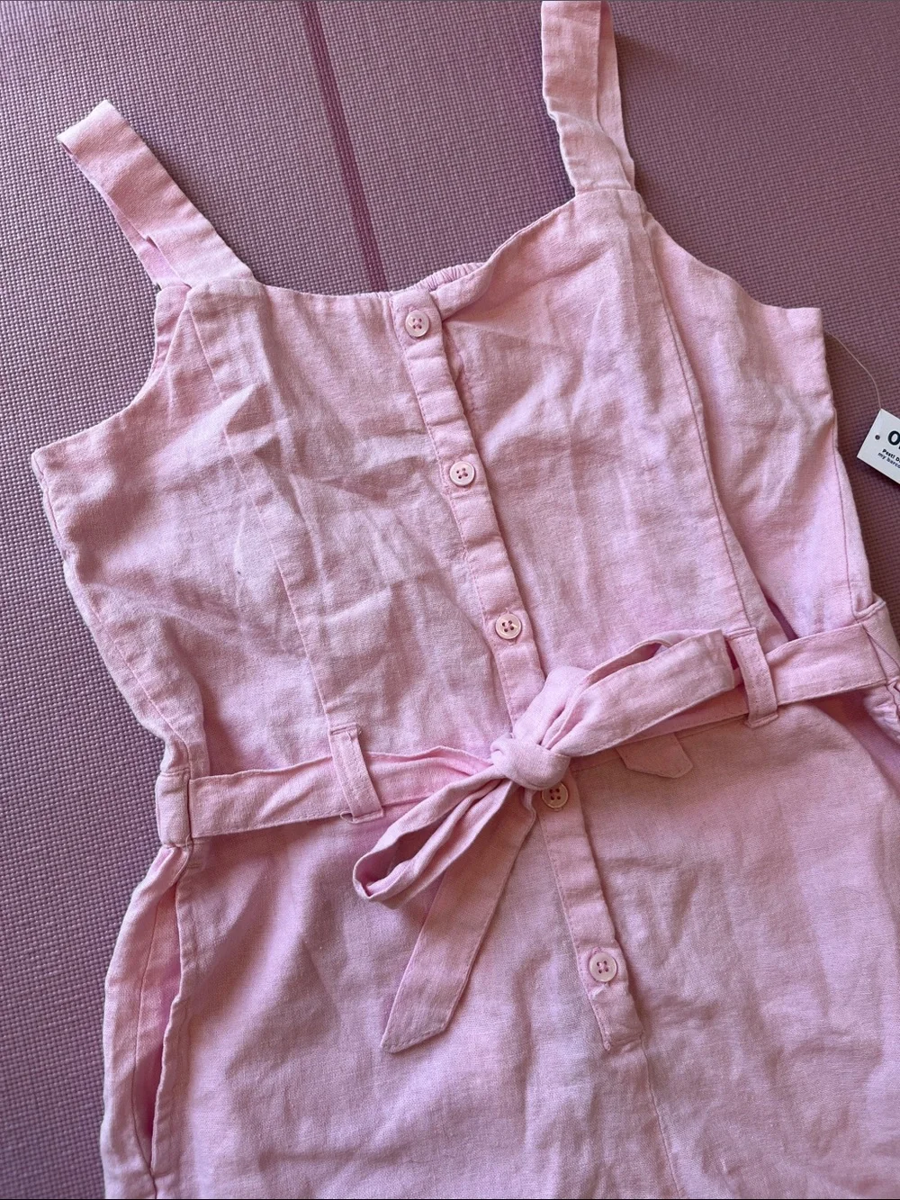 Old Navy Light Pink Linen-Blend Girls Romper with Tie Belt